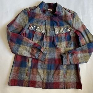 CAbi Plaid Pearl Jacket, M